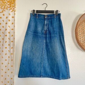 Vintage Levi Denim Midi Skirt High Waist A Line USA Made